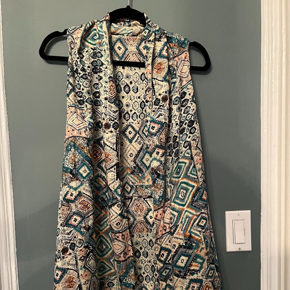 Neiman Marcus Sleeveless Boho Maxi Vest - One Size